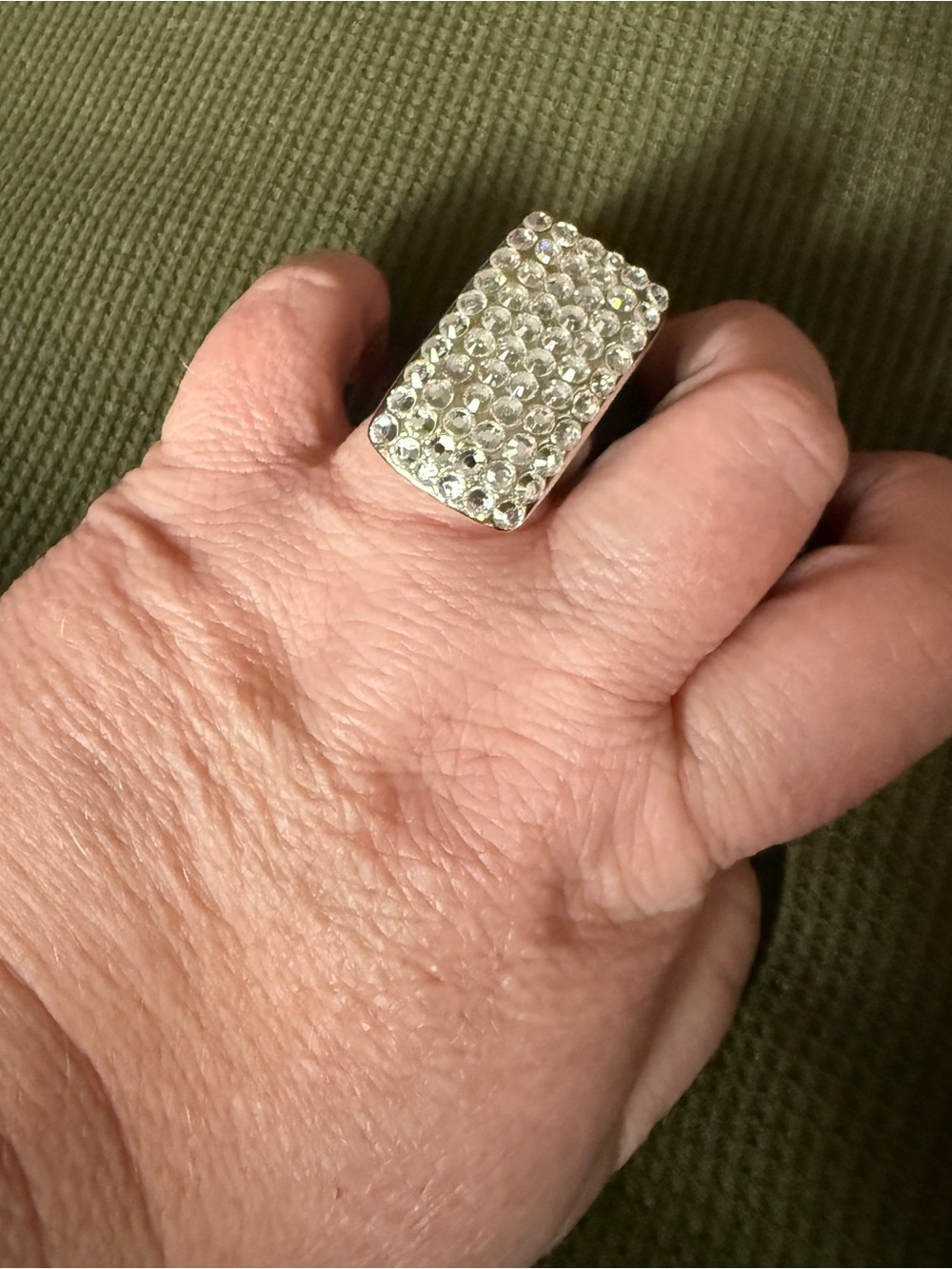 Crystal Pave Rectangle Statement Ring - Clear/Silver